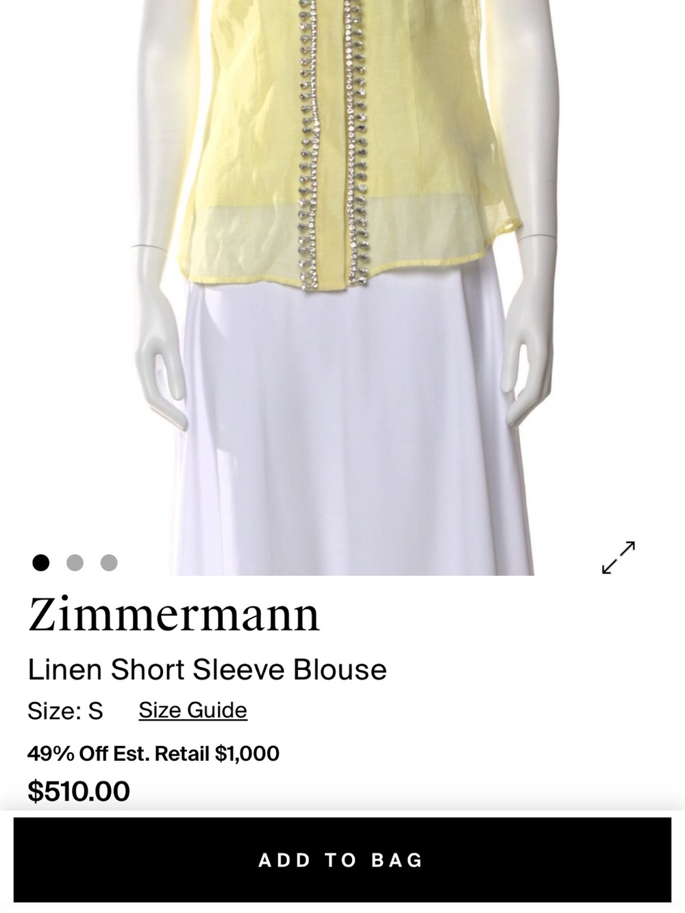 Zimmermann Yellow Crystal Embellished Blouse NWT - Picture 7 of 7